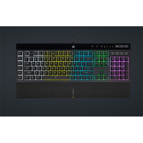 CORSAIR Vezetékes Billentyűzet Gaming, K55 RGB PRO, 6 programozható billentyű, Cseppálló, Csuklótámasz, US, fekete