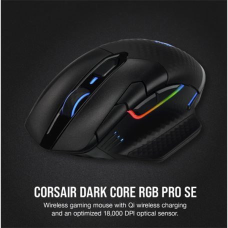 CORSAIR Vezetékes/Vezeték Nélküli Egér Gaming, DARK CORE RGB PRO SE, 8 programozható gomb, RGB, 18000dpi, fekete