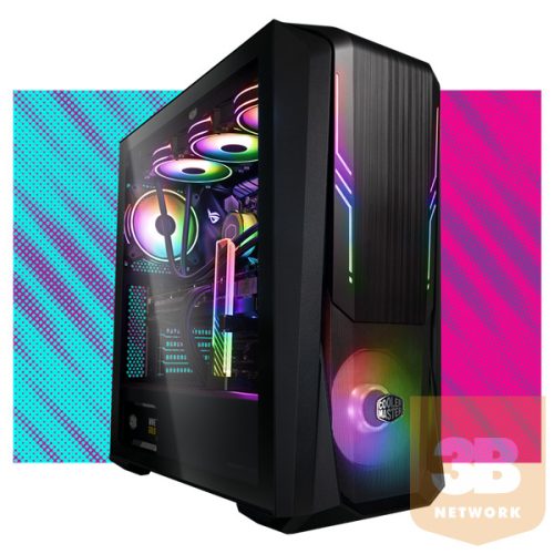 COOLER MASTER Ház, Mid Tower ATX CMP 520L, Edzett üveg, Tápegység nélkül, fekete