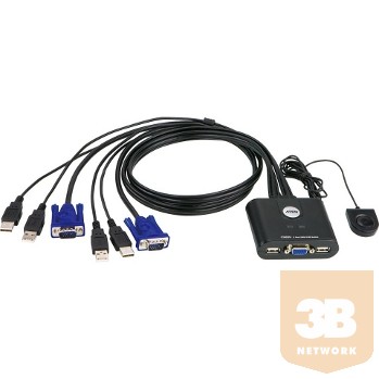 ATEN CS22U 2-Port USB KVM Switch, Remote port selector, 0.9m cables