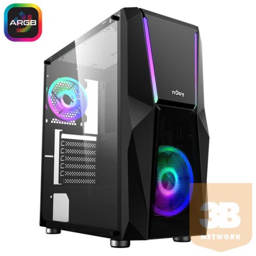 NJOY Ház Midi ATX FORT Tápegység nélkül, USB2.0+3.0, Fekete