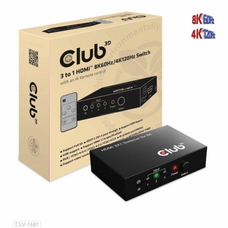 ADA Club3D HDMI 2.1 UHD Switchbox 3 Ports