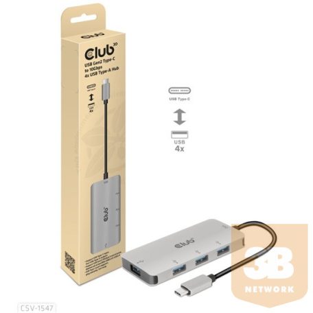 ADA Club3D USB Gen2 Type-C – 10 Gbps sebességű 4 db USB Type-A adapter