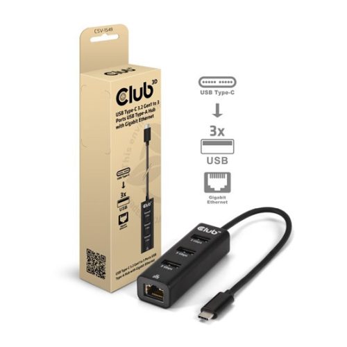 USB Club3D USB Type-C 3.2 Gen1 to 3 Ports USB Type-A with Gigabit Ethernet