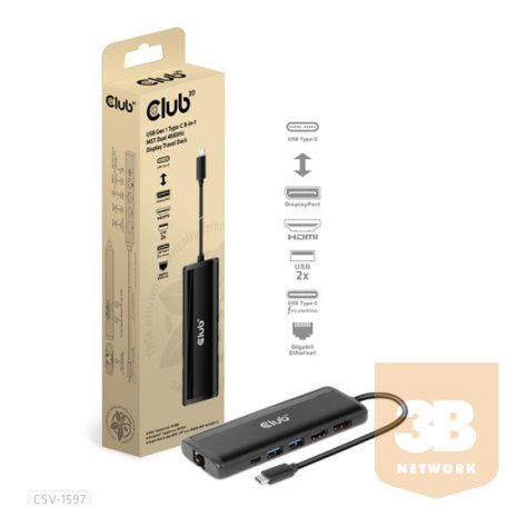 DOC Club3D USB Gen 1 Type-C 8-in-1 MST Dual 4K60Hz Display Travel Dock - Dokkoló