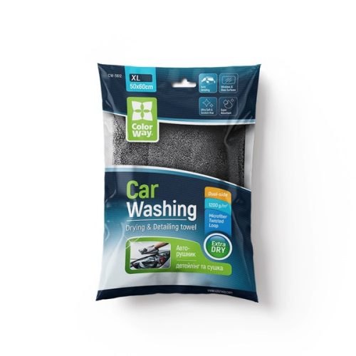 COLORWAY Autó törlőkendő, CW-5612 Microfiber car universal Extra Dry 1200gsm - gray