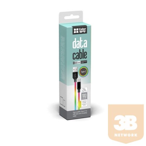 COLORWAY Kábel, Cable USB Type-C (multicolor) 2.4A 1M (CW-CBUC018-MC)