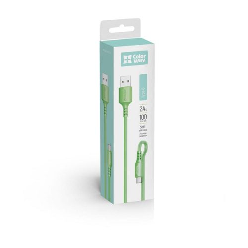 COLORWAY Kábel, USB to Type-C cable (soft silicone) 2.4A 1m green (CW-CBUC042-GR)