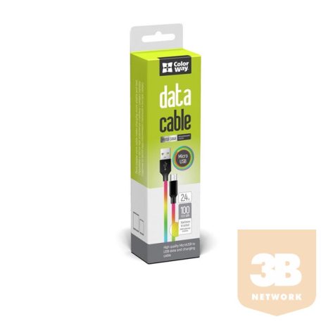 COLORWAY Kábel, Cable Colorway USB MicroUSB (multicolor) 2.4A 1M (CW-CBUM017-MC)