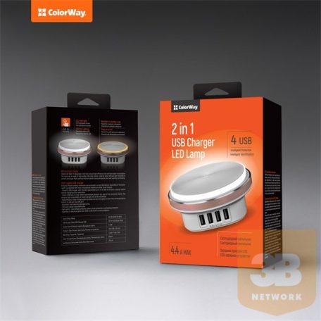 COLORWAY LED Lámpa & USB töltő, CW-CHL44A, 4xUSB, 4.4A, 1,5m, fehér