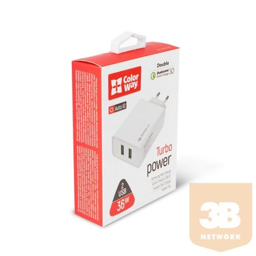 COLORWAY Hálózati töltő, AC Charger 2USB Quick Charge 3.0 (36W) white (CW-CHS017Q-WT)