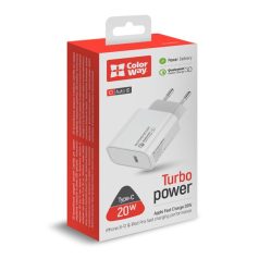   COLORWAY USB töltő adapter, Power Delivery Port USB Type-C 20W V2 fekete (CW-CHS026PD-BK)