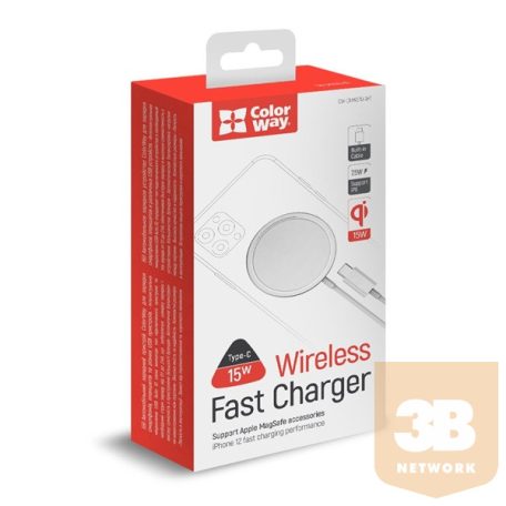 COLORWAY Gyorstöltő, Qi Fast Charger MagSafe Charger 15W for iPhone White (CW-CHW27Q-WT)