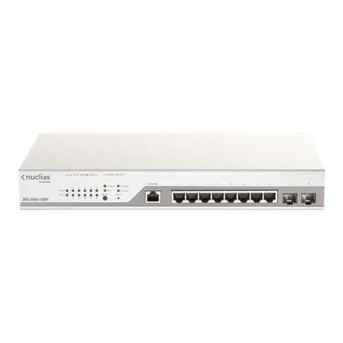 D-LINK Switch 8x1000Mbps(8xPOE)  + 2xGigabit SFP Fémházas, Menedzselhető (130W POE) + 1 év Nuclias, DBS-2000-10MP/E