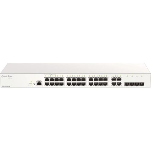 D-LINK Switch 24x1000Mbps (24xPOE) + 4xGigabit kombó Fémházas, Menedzselhető (370W POE) + 1 év Nuclias, DBS-2000-28/E