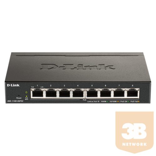 D-LINK Switch 8x1000Mbps (8xPOE) Fémházas Asztali Menedzselhető, DGS-1100-08PV2/E