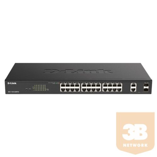 D-LINK Switch 24x1000Mbps (24xPOE) + 2xGigabit kombó SFP Fémházas Menedzselhető Rackes, DGS-1100-26MPV2/E