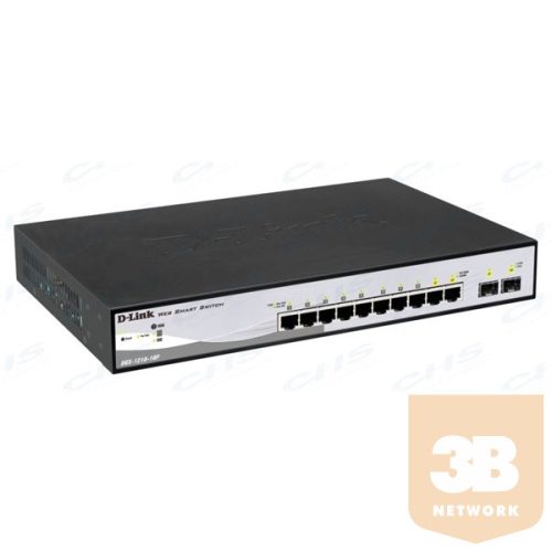 D-LINK Switch 8x1000Mbps (8xPOE) + 2xGigabit SFP Menedzselhető Rackes, DGS-1210-10P/E