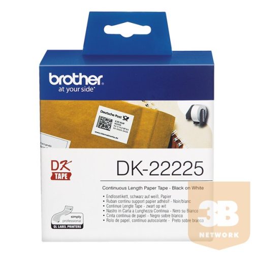 BROTHER Etikett címke DK22225, Fehér alapon fekete papírszalag tekercsben 38mm, 38mm x 30.48M