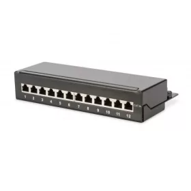   DIGITUS Patch Panel desktop 12Port RJ45 Cat6a shielded black RAL9005 installation over LSA  up to 500 MHz