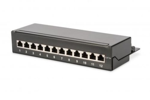 DIGITUS Patch Panel desktop 12Port RJ45 Cat6a shielded black RAL9005 installation over LSA  up to 500 MHz