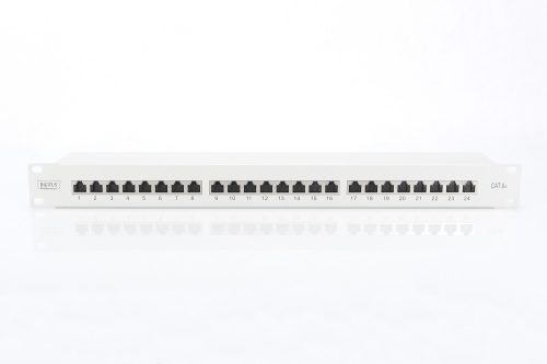 DIGITUS Patch Panel 19inch 24Port Cat6 shielded grey RAL7035 cableinstallation about LSA 10GBit up to 500 MHZ