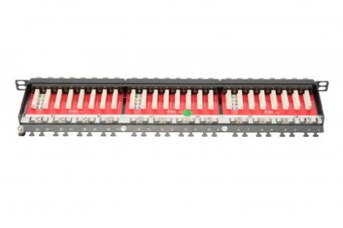 DIGITUS CAT 6A Class EA patch panel shielded 0.5U 24-port RJ45 incl. dust cover 8P8C color black RAL 9005