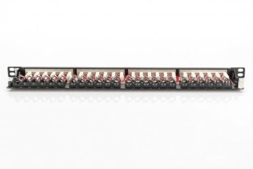 DIGITUS CAT 6A Class EA patch panel shielded 0.5U 24-port RJ45 incl. dust cover 8P8C color black RAL 9005