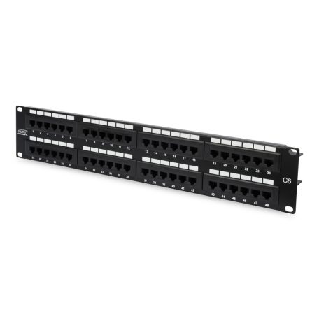 DIGITUS Patch Panel 19inch 48Port 2U Cat6 unshielded black RAL 9005 cableinstallation about LSA w/o LSA cover