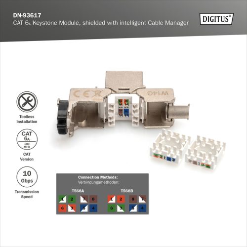 DIGITUS CAT 6A, FTP Keystone modul, szerszám nélkül szerelhető