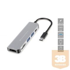   Conceptronic Notebook Dokkoló - DONN02G (Bemenet: USB-C, Kimenet: HDMI+USB-C PD:60W+USB-A+SD/TF, szürke)