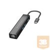 Conceptronic USB Hub - DONN07B (USB-C to 3xUSB-A 3.0+RJ-45, fekete)