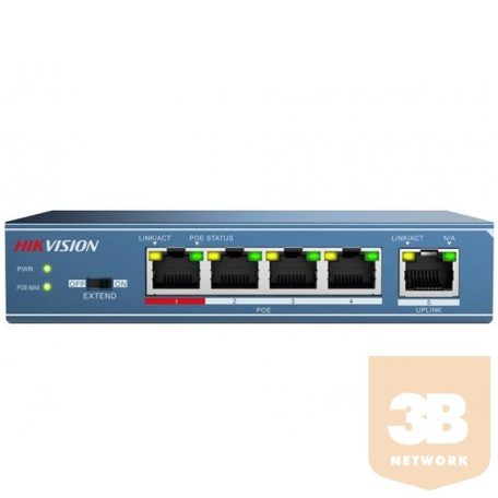 Hikvision DS-3E0105P-E PoE switch, 10/100, 4x PoE(58W) + 1x uplink port, L2, nem menedzselhető