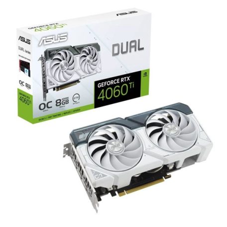 Asus Videokártya - nVidia DUAL-RTX4060-O8G-WHITE (8192MB, GDDR6, 2535/17000 Mhz, 128bit, 1xHDMI2.1, 3xDP1.4)