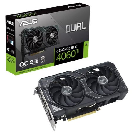 Asus Videokártya - nVidia DUAL-RTX4060TI-8G (8192MB, GDDR6, 2565/18000 Mhz, 128bit, HDMI2.1, 3xDP1.4)