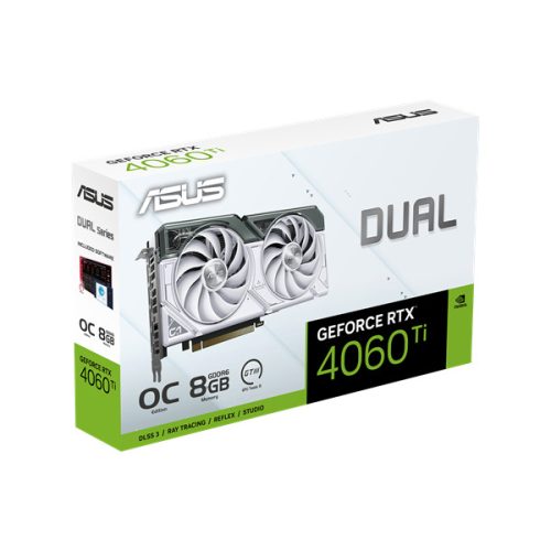 Asus Videokártya - nVidia DUAL-RTX4060TI-O8G-WHITE (8192MB, GDDR6, 2595/18000 Mhz, 128bit, HDMI2.1, 3xDP1.4)