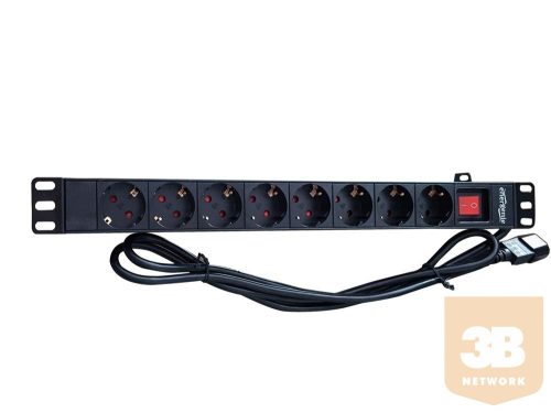 Gembird rack-mount power strip (PDU), 8 SCHUKO sockets, 1U, 16A, 19'', 3m, black