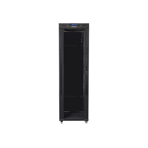 19" szabadonálló rack szekrény 42U/600X1000 üvegajtó, lapraszerelt, LCD kijelző, fekete V2