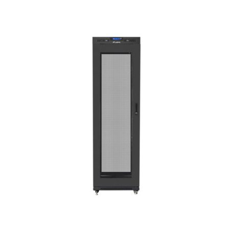 19" szabadonálló rack szekrény 42U/600X1000 perforált ajtó, lapraszerelt, LCD kijelző, fekete V2