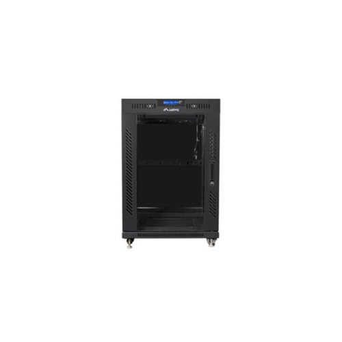 19" szabadonálló rack szekrény 15U/800X1000 üvegajtó, lapraszerelt, LCD kijelző, fekete V2