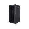 19" szabadonálló rack szekrény 27U/800X1200 üvegajtó, lapraszerelt, LCD kijelző, fekete