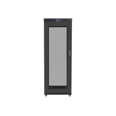 19" szabadonálló rack szekrény 27U/800X1200 lapraszerelt perforált ajtó, LCD kijelző, fekete