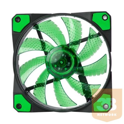 Marvo Cooler 12cm - FN-10 GN (16dB; max. 90,38 m3/h; 3pin csatlakozó; ház hűtésre, zöld LED)