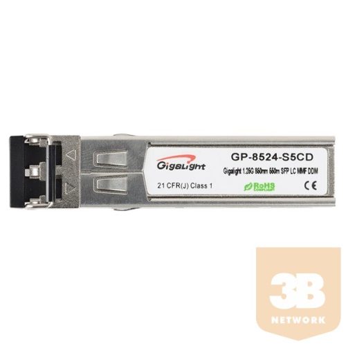 Gigalight SFP module,1.25G,850nm,550M reach,0~70 temp.range,with Digital Diagnostics Monitoring