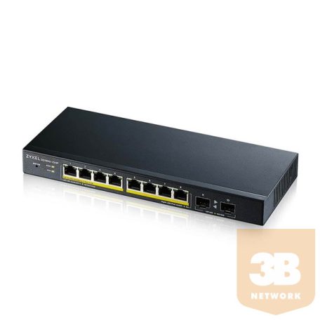 ZYXEL Switch 10x1000Mbps(8xPOE) + 2xGigabit SFP, Fémházas Menedzselhető (8GbE port), GS1900-10HP-EU0102F