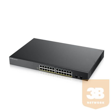ZYXEL Switch 24x1000Mbps (24xPOE) + 2xGigabit SFP, Fémházas Menedzselhető, GS1900-24HPV2-EU0101F