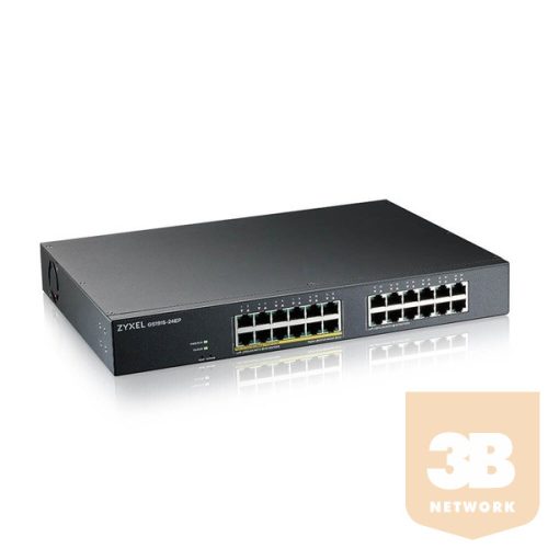 ZYXEL Switch 24x1000Mbps (12xPOE) Fémházas Menedzselhető, Rackes (24GbE port), GS1915-24EP-EU0101F