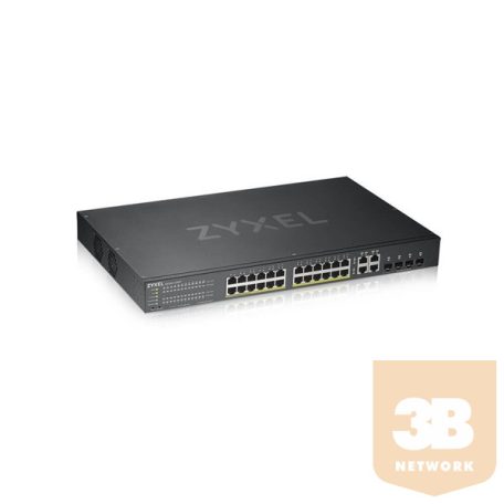 ZYXEL Switch 24x1000Mbps (24xPOE) +4xGigabit kombó SFP+, Fémházas Menedzselhető, (24xGbE POE port), GS1920-24HPV2-EU0101
