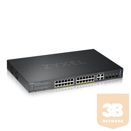 ZYXEL Switch  24x1000Mbps (24xPOE) + 4xGigabit kombó SFP, Menedzselhető Rackes, GS2220-28HP-EU0101F