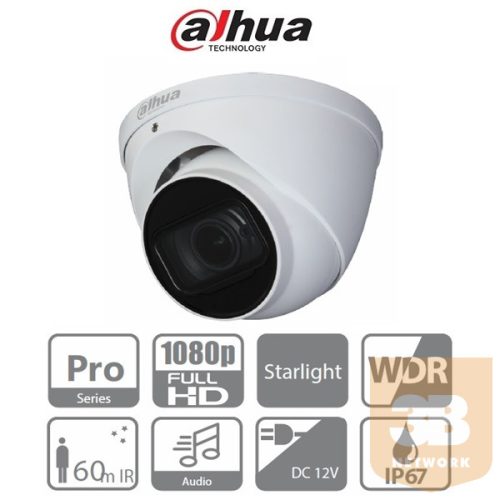 Dahua 4in1 Analóg turretkamera - HAC-HDW2241T-Z-A (2MP, 2,7-13,5mm(motor), kültéri, IR60m, ICR, IP67, WDR, audio)